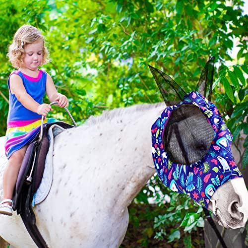 Weewooday 2 Pieces Horse Fly Masks for Horses Soft Fly Masks for Ears Smooth and Elasticity Mask with UV Protection(Tribal Grid Patterns,L)