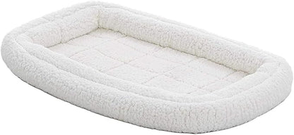MidWest Homes for Pets Intermediate QuietTime Double Bolster Pet Bed, White Plush 36-Inch Crate Mat with Stacked Bolsters, Machine Wash, Secure Fit with Elastic Straps