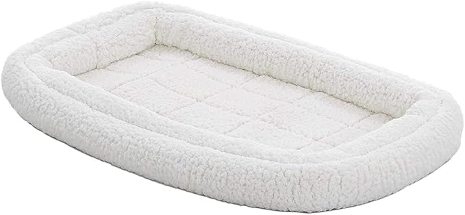 MidWest Homes for Pets XL QuietTime Double Bolster Pet Bed, White Plush 48-Inch Crate Mat with Stacked Bolsters, Machine Washable, Secure Fit with Elastic Straps