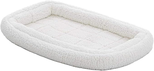 MidWest Homes for Pets XL QuietTime Double Bolster Pet Bed, White Plush 48-Inch Crate Mat with Stacked Bolsters, Machine Washable, Secure Fit with Elastic Straps