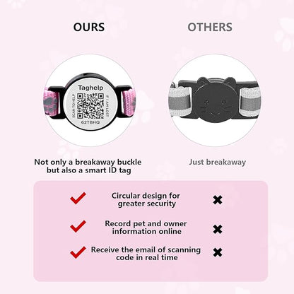 3 Pack Paw Print Cat Collars - Breakaway Safety Collar with Waterproof Apple AirTag Holder, Adjustable Kitten Collar Set - Ideal Pet Supplies & Gifts, No App (Black, Blue, Pink)