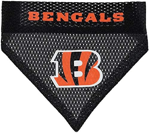 NFL DOG BANDANA - CINCINNATI BENGALS REVERSIBLE PET BANDANA. 2 Sided Sports Bandana with a PREMIUM Embroidery TEAM LOGO, Small/Medium. - 2 Sizes & 32 NFL Teams available