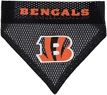 NFL DOG BANDANA - CINCINNATI BENGALS REVERSIBLE PET BANDANA. 2 Sided Sports Bandana with a PREMIUM Embroidery TEAM LOGO, Small/Medium. - 2 Sizes & 32 NFL Teams available