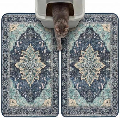 Hompet Cat Litter Mat 2 Pack, 18x28 Machine Washable Trapping Mats for Cats, Super Absorbent & Urine-Proof Cat Litter Box Mat for Floor, Waterproof & Non Slip Kitty Litter Rug