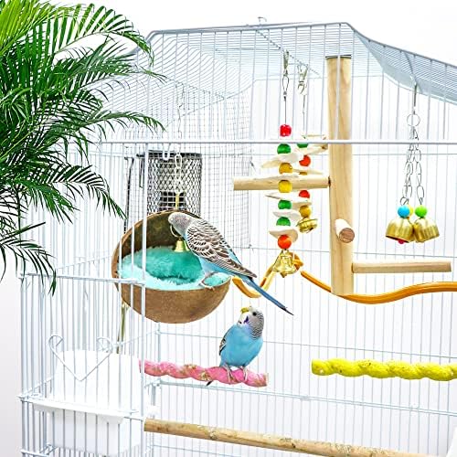 2 Pack Natural Coconut Shell Bird Nest with Pads for Small Parrots