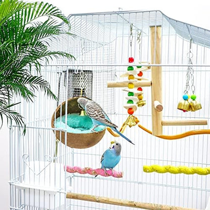 2 Pack Natural Coconut Shell Bird Nest with Pads for Small Parrots