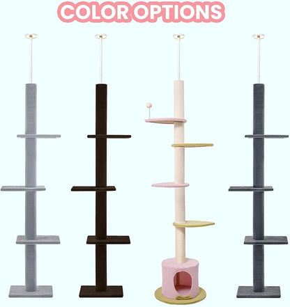 Max & Marlow Cat Tree Floor to Ceiling Cat Tower Height 95-108" Adjustable Kitten Tree Tall Climbing Tree with Carpet Scratching Post and Mat Cat Pole for Indoor Cats,Dark Grey