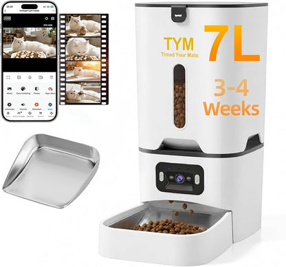 TYM Automatic Cat Feeder with Camera, 5G WiFi Food Dispenser for Small Pets | Two-way Voice | Night Vision | Separation Anxiety | Weight / Diet Control | Programmable Timer | APP Remote Control