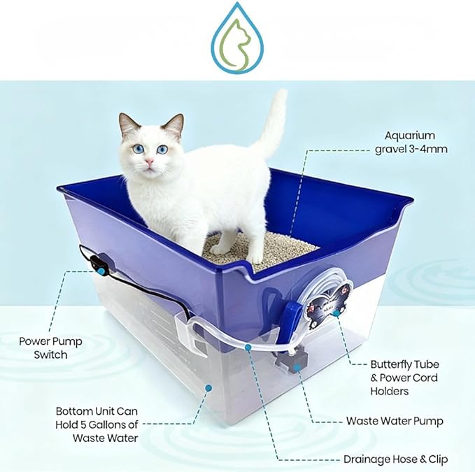 Clean Stream Cat Litter Box – No Litter System, Rinse & Drain Design, Mess-Free, Reusable Natural Gravel, No Tracking, Easy Clean