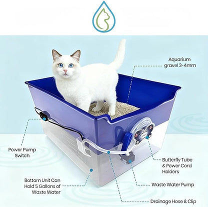 Clean Stream Cat Litter Box – No Litter System, Rinse & Drain Design, Mess-Free, Reusable Natural Gravel, No Tracking, Easy Clean
