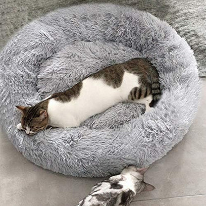 Plush Calming Donut Dog Bed for Small to Medium Dogs, 28 Inch Round Pet Bed