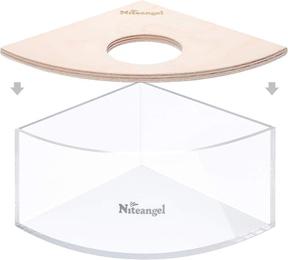 Niteangel Animal Sand-Bath Box: - Acrylic Critter's Sand Bath Shower Room & Digging Sand Container for Hamsters Mice Lemming Gerbils or Other Small Pets (Triangle, Birch-Wood)