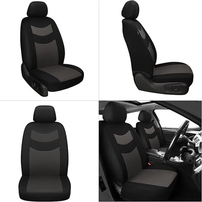 Universal Car Seat Covers for Front Seats, Cloth Front Car Seat Cover, Easy to Install, Breathable and Washable Universal Interior Covers for Auto, SUV, Sedan, Van, Airbag Compatible, Black & Charcoal