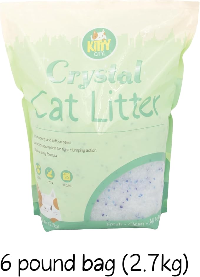 Kitty City Crystal Cat Litter, Silica Gel Crystals for Maximum Odor Control, Unscented & Low Dust, Gentle on Paws, Super Absorbent Cat Litter, 6 lb