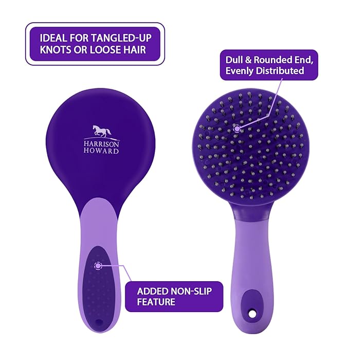 Harrison Howard Horse Mane and Tail Brush - Professional Grooming Brush, Equestrian Detangler, Non-Slip, Purple