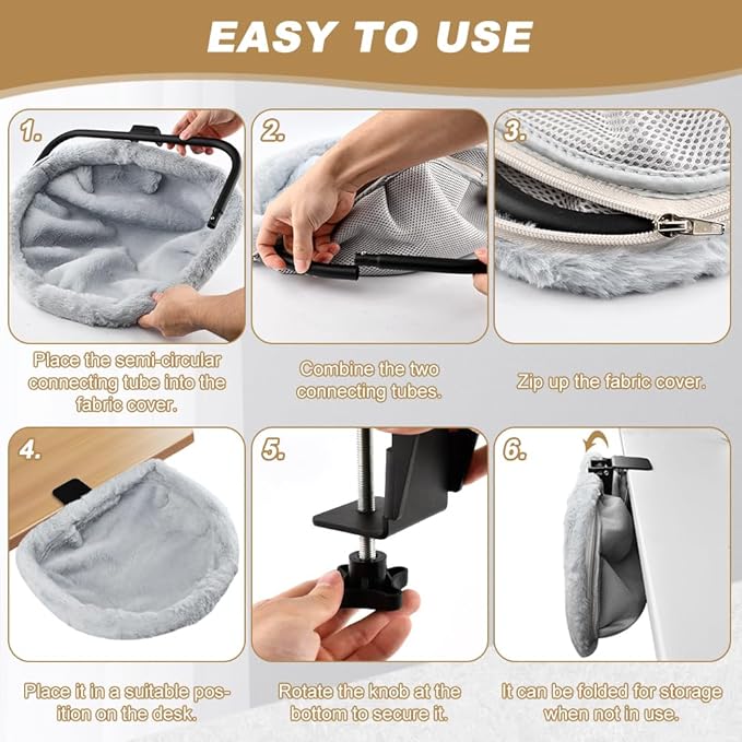 Cat Desk Bed One-Click Folding Cat Desk Perch Clamp,Cats Hammock Perch Sturdy Ca t Bed for Desks with Removable Washable Cover,Supports Up to 40lbs,for Indoor Cats
