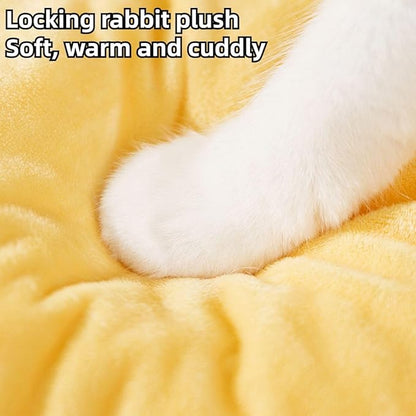 Cat House, Cat Beds with Removable Cushion for Indoor Cats, Pet Cat Litter Large Yurt, Cat Beds for Indoor Easy to Clean Cat Bed Cave,Self Heating Cat Pad (Yellow,Medium)