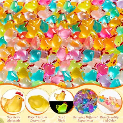 90PCS Luminous Mini Resin Chicken Tiny Chickens Bulk for Dollhouse