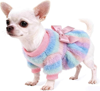 Dog Sweaters for Small Dogs Girl Dog Clothes Fleece Small Dog Pajamas Female Warm Dog Pjs Soft Dog Onesie Heart Chihuahua Clothes Pink Pet Puppy Pajamas, 3XS