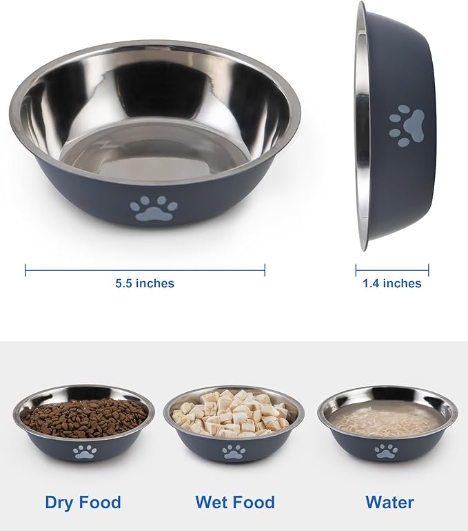 Stainless Steel Cat Bowl Set - Whisker Friendly Wide Shallow Cat Food Bowls, Non-Slip Cat Dishes, 6-Pack Cats Food & Water Bowls for Multi-Cat Homes, Indoor & Outdoor Use