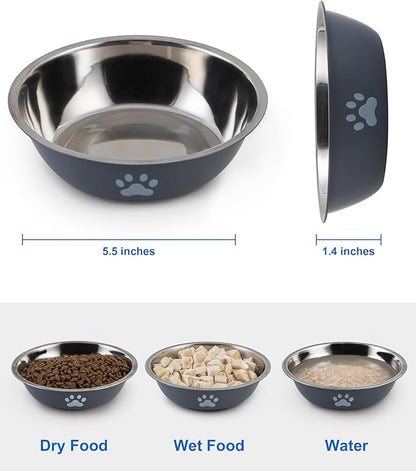 Stainless Steel Cat Bowl Set - Whisker Friendly Wide Shallow Cat Food Bowls, Non-Slip Cat Dishes, 6-Pack Cats Food & Water Bowls for Multi-Cat Homes, Indoor & Outdoor Use