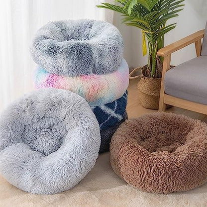 Nisrada Dog Bed for Small Medium Large Dogs, 24 inch Calming Dogs Bed, Washable-Round Cozy Soft Pet Bed for Puppy and Kitten with Slip-Resistant Bottom