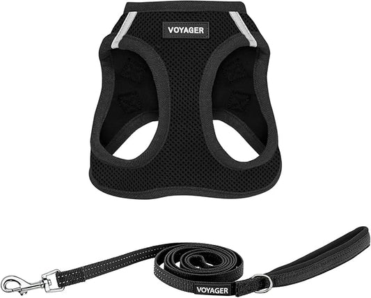Best Pet Supplies Voyager Step-in Air All Weather Mesh Harness and Reflective Dog 5ft Leash Combo with Neoprene Handle, for Small, Medium and Large Breed Puppies - Set (Black), Medium