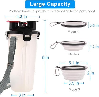 Dog Travel Water Bottle Collapsible Bowls, 2 in 1 Pet Food Container with Collapse Bowls, Outdoor Portable Water Bowls for Walking, Traveling, Camping and Hiking (White)