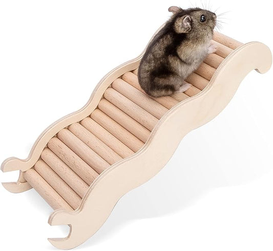 Niteangel Hamster Climbing Toy Wooden Ladder Bridge for Hamsters Gerbils Mice and Small Animals (Medium - 8.26'' L)