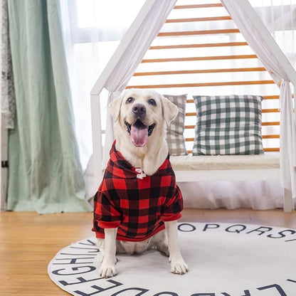 EXPAWLORER Plaid Dog Hoodie - British Style Warm Dog Sweater Shirt with Leash Hole,Pitbull Clothes Outfits,Winter Coat Apparel for All Breeds Puppy Girl Boy-Cat Apparel,Buffalo Check Large