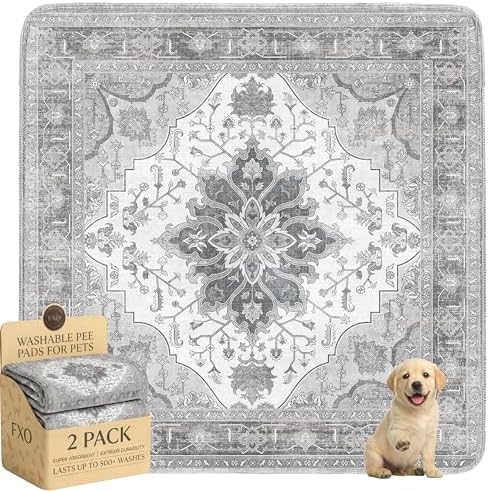 Washable Pee Pads for Dogs,Great Urine Absorbent Reusable Puppy Training Pads,Waterproof,Leak-Proof & Non-Slip Potty Pads for Whelping,Crate,Playpen,Bed.(Gray Floral,54"x54")