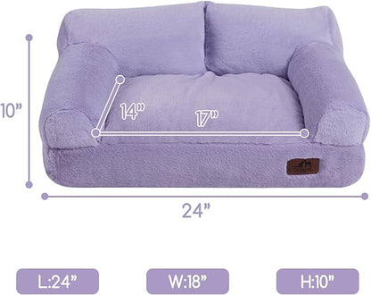 Hollypet Fluffy Dog Cat Bed Pet Couch Beds Plush Soft Warming Washable Puppy Bed for Small Medium Dogs and Large Cats, Light Purple, 24" L x 18" W x 10" Th