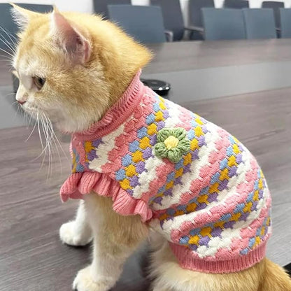 Pink Small Dog Sweater Female, Knitted Cat Sweater, Fall Girl Puppy Clothes, Turtleneck Doggy Cable Knitwear, Warm Pet Clothing for Chihuahua Yorkie Bulldog Teacup (Pink, Small)