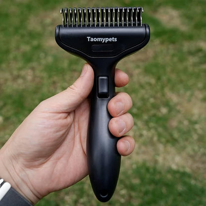 Self Cleaning Grooming Rake Brush for Shedding Gently Removes Loose Undercoat Mats Tangled Deshedding Grooming Tool for Dogs Cats Extra Wide (Black)