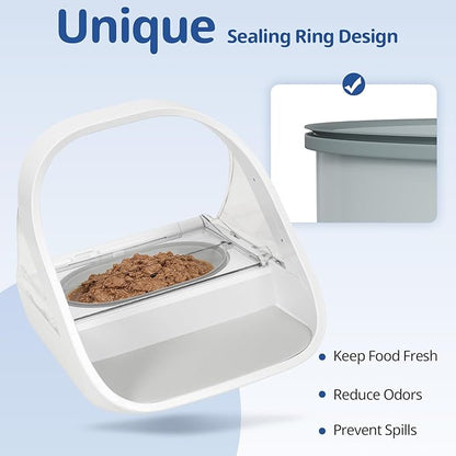 Bowl & Mat Set for Automatic Microchip Cat Feeder, 1 Flat & 1 Split Bowl with Sealing Ring + 1 Mat, Keep Food Fresh, Easy to Clean (Grey)