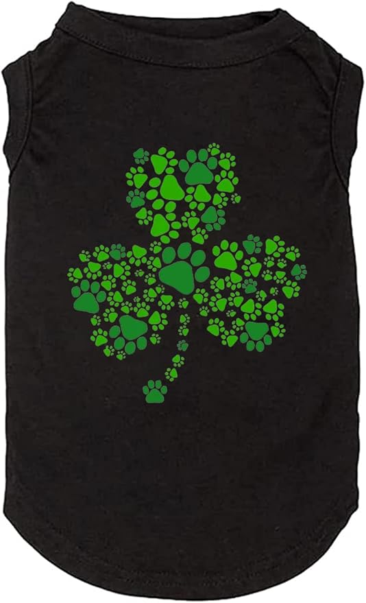 Dog Apparel Lucky Boy Letter Print Clover Shirts for Small Large Dog Vest Puppy Gift St Patrick's Day Costume(Large,Black02)