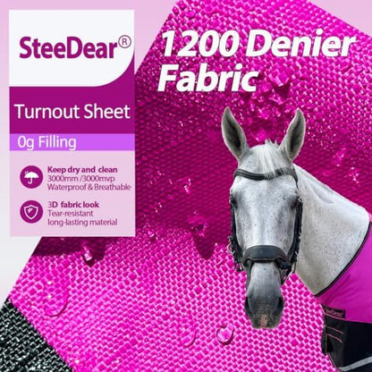 1200D Horse Blanket,Turnout Rain Sheet(No Fill),Hot Pink 78''