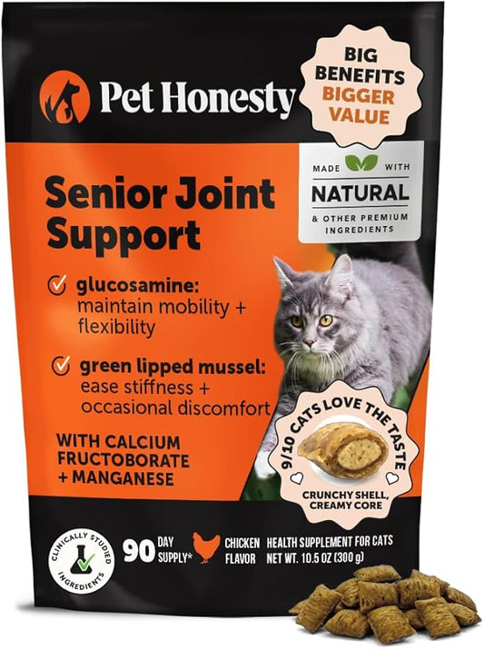 Cat Hip + Joint Health Chews – Crunchy & Creamy Cat Joint Support Supplement - Glucosamine, Chondroitin & Omega-3s – Supports Mobility, Flexibility & Comfort for Indoor & Outdoor Cats (Chicken 90-Day)