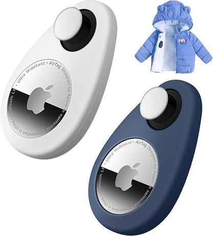 Holder for Kids Baby Toddler Hidden 2 Pack GPS Tracker Case, Anti-Removal Silicone Case with Safety Pins, Suitable for Children, Elderly, Pets, Backpack, Luggage (White+Blue)
