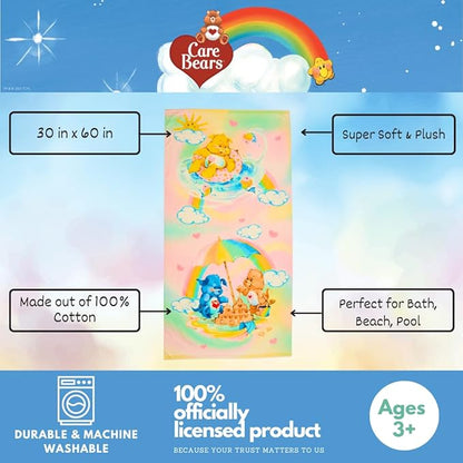 Franco Collectibles Care Bears Heart Classic Retro Super Soft Cotton Bath/Pool/Beach Towel, 60 in x 30 in, (Official Licensed Product)