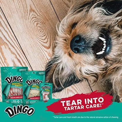 Dingo Dental Sticks for Tarter Control and Freshening Breath, Made with Real Chicken, Great Treats for Small, Medium, and, Large Dogs 15-Count, 10.5 Ounce (Pack of 4)