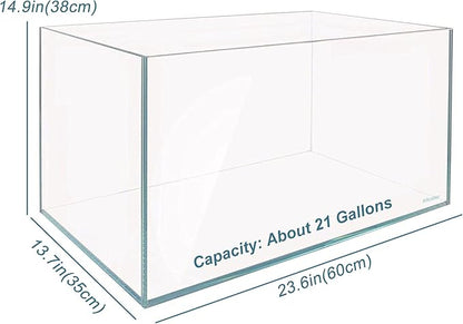 Allcolor Ultra Clear Rimless Aquarium Tank 6-60 gallons Low Iron Glass (21Gal - Top Glass Canopy)