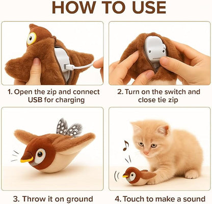 Flappy Bird Cat Toy – Interactive Flapping & Chirping Bird Toy for Cats (No Flying), Indoor Cat Toy for Exercise & Play, Durable Chew Toy, Catnip Toy for Kitten or Small Dogs (Large 9x3")
