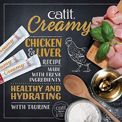 Catit Creamy Lickable Cat Treat, Healthy Cat Treat,Chicken & Liver, 12 Pack