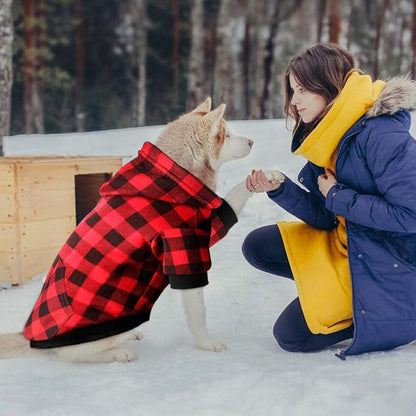 Red Plaid Dog Hoodie Sweater for Dogs Pet Clothes with Hat and Pocket（XXL）
