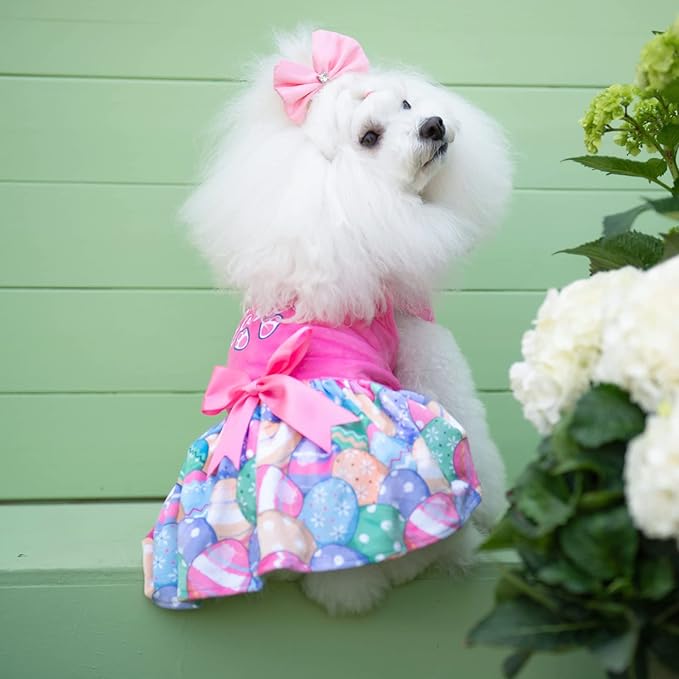 CuteBone Happy Easter Eggs Dog Dress Velvet for Small Dogs Girl Pink Puppy Dresses Dog Clothes CVA18XXS-D