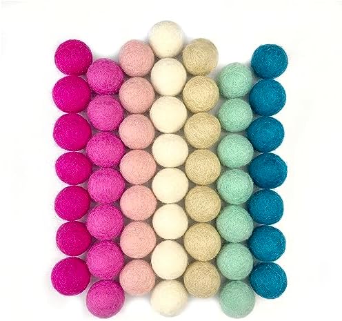 Cotton Candy - 100% Handmade Wool Felt Pom Poms - (50) Pure New Zealand Wool Felt Balls - DIY Pompoms for Craft, Garland, Decor - Assorted Pastel Colors - 0.8-1.0" Size - Drawstring Muslin Bag