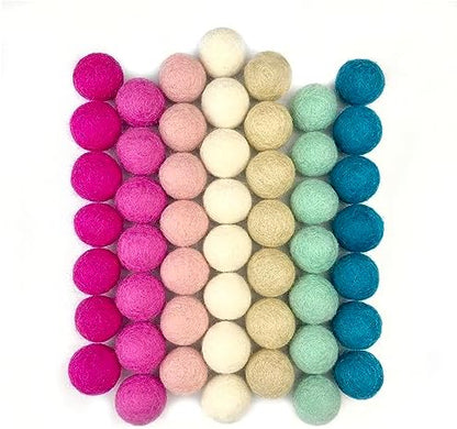 Cotton Candy - 100% Handmade Wool Felt Pom Poms - (50) Pure New Zealand Wool Felt Balls - DIY Pompoms for Craft, Garland, Decor - Assorted Pastel Colors - 0.8-1.0" Size - Drawstring Muslin Bag