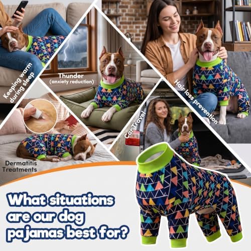 LovinPet Large Dogs PJS Bodysuits, Care Bodysuit, Blue Triangle Print, 2XL