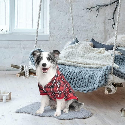EXPAWLORER Plaid Dog Hoodie - British Style Warm Dog Sweater Shirt with Leash Hole,Pitbull Clothes Outfits,Winter Coat Apparel for All Breeds Puppy Girl Boy-Cat Apparel,Red Large